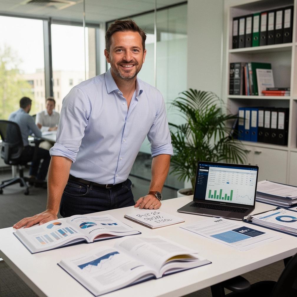 Nyomtatott pénzügyi útmutató dobozban, amely könnyen követhető lépéseket tartalmaz.